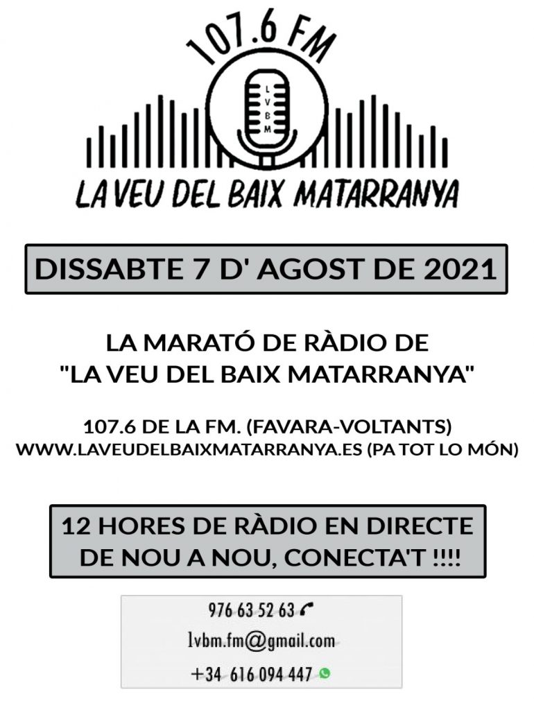 Cartell anunciador de LA MARATÓ DE RADIO 2021 DE LA VEU DEL BAIX MATARRANYA